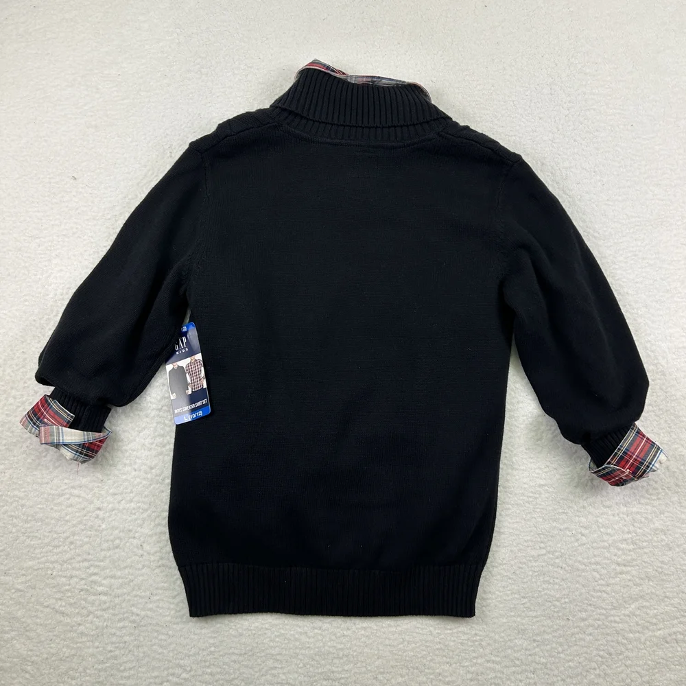 GAP Kids Sweater Shirt Set Youth Large 10/12 Black Plaid Layered Look